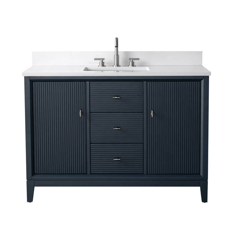 48" Vintage Spruce Blue Poplar Wood Bathroom Vanity with Marble Top