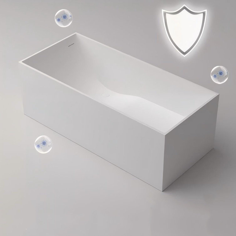 67'' White Solid Surface Freestanding Soaking Bathtub