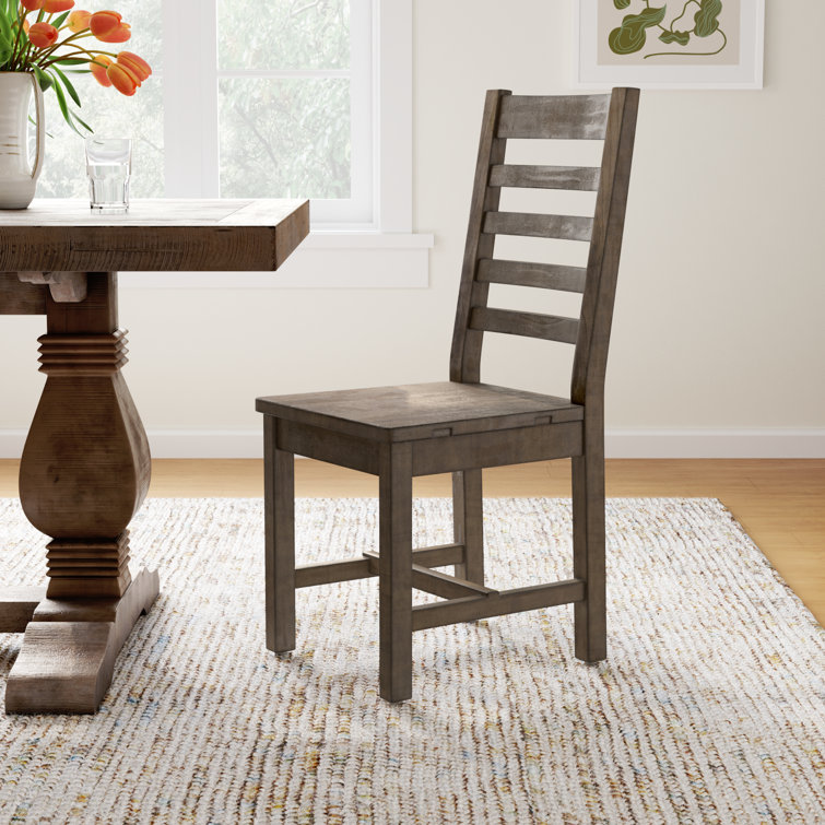 Set of 2 Dark Brown Pine Ladderback Dining Chairs