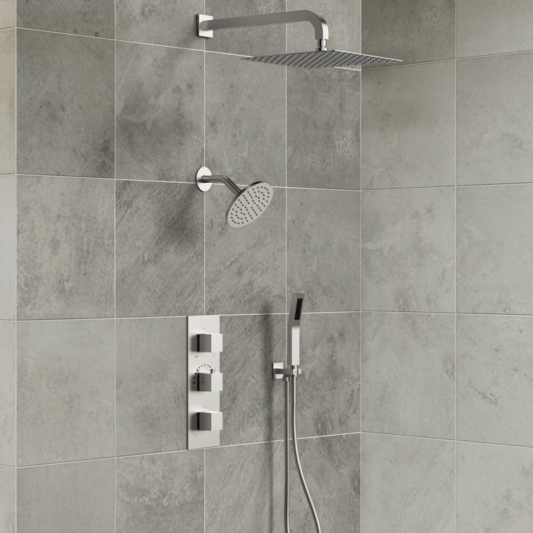Brushed Nickel Dual Shower System with Handheld Spray and Thermostatic Valve