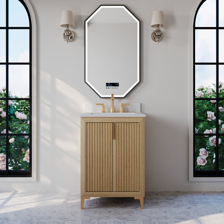 Turlington 24 Inch Oak Freestanding Single Sink Vanity with White Quartz Top