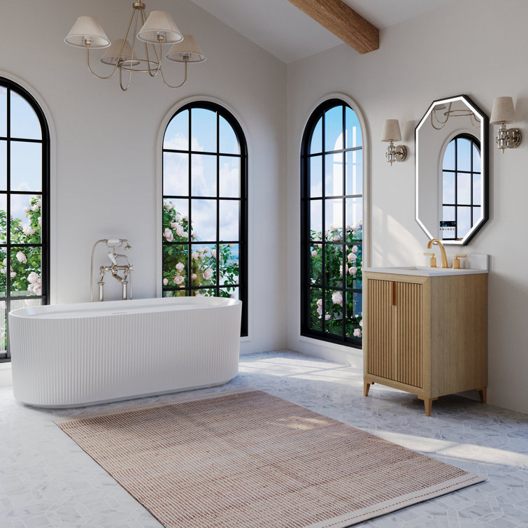 Turlington 24 Inch Oak Freestanding Single Sink Vanity with White Quartz Top