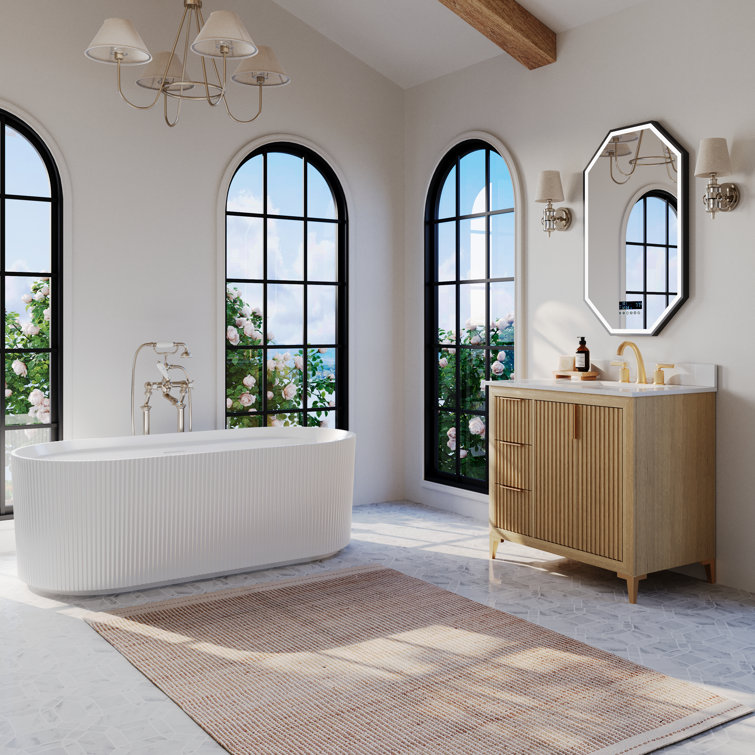 Turlington Oak 36" Vanity with White Quartz Top and Gold Hardware