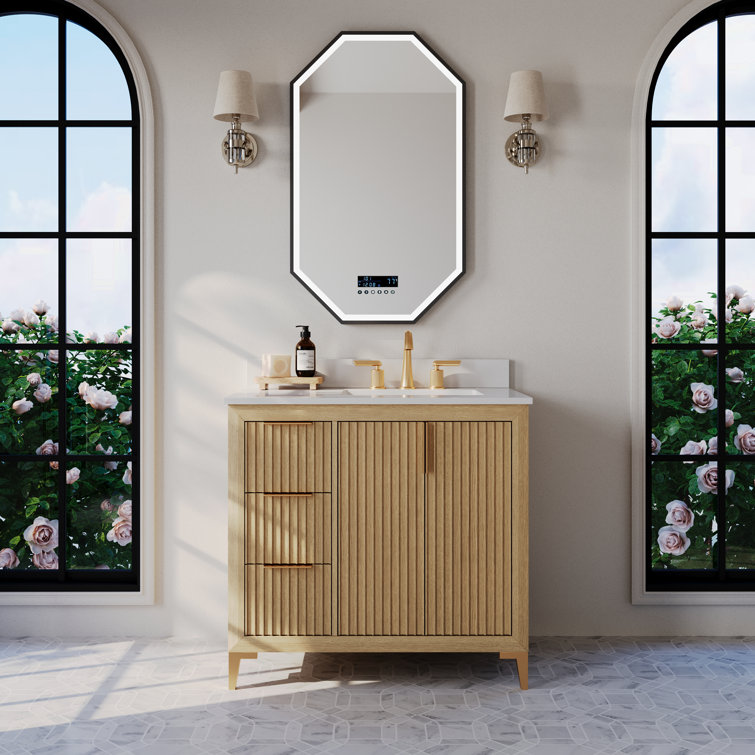 Turlington Oak 36" Vanity with White Quartz Top and Gold Hardware