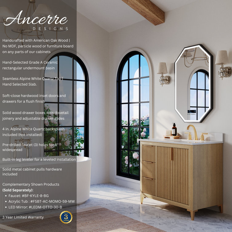 Turlington Oak 36" Vanity with White Quartz Top and Gold Hardware