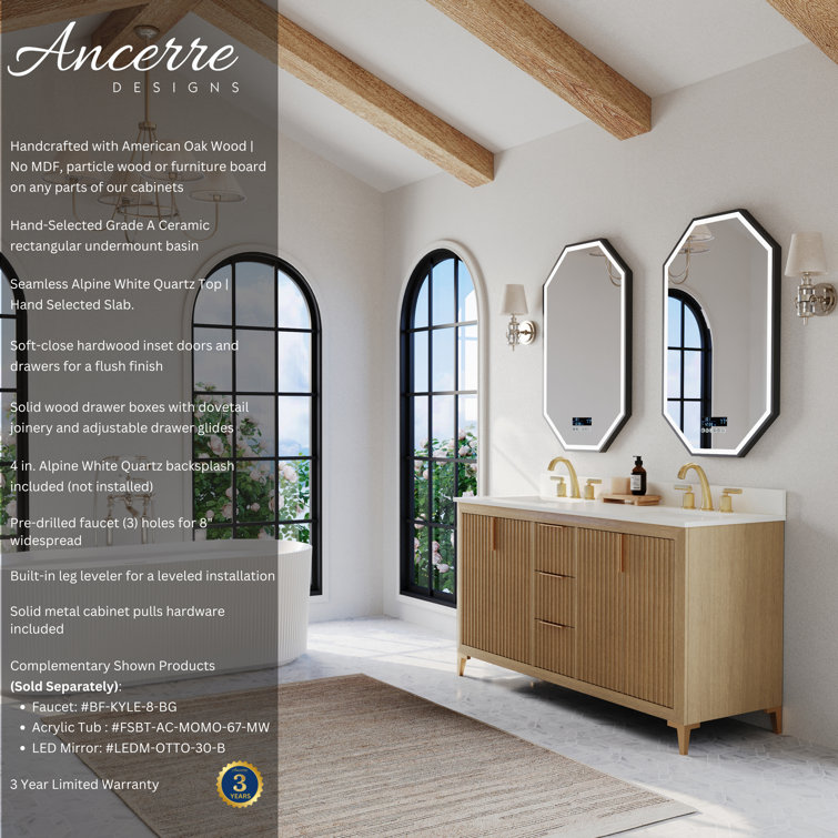 Turlington 60" Oak Double Sink Vanity with White Quartz Top