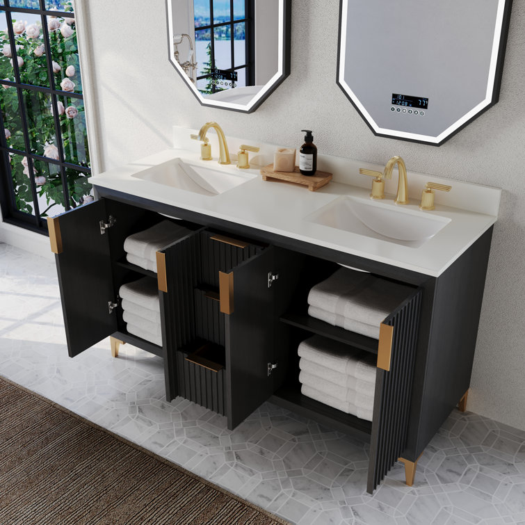 Turlington 60" Black Oak Vanity with White Quartz Top