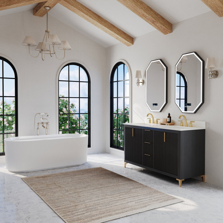 Turlington 60" Black Oak Vanity with White Quartz Top