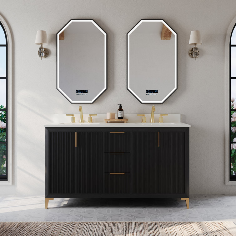 Turlington 60" Black Oak Vanity with White Quartz Top
