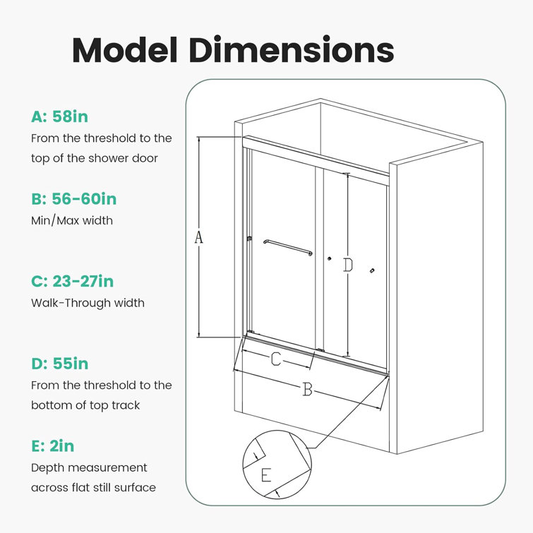 Black Semi-Frameless Double Sliding Tub Door with Tempered Glass