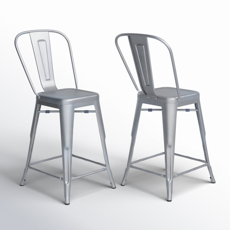 Set of 2 Rustic Pewter Counter Stools with Metal Frame