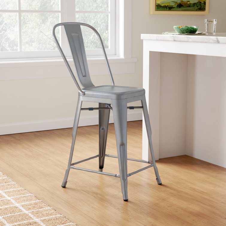 Set of 2 Rustic Pewter Counter Stools with Metal Frame