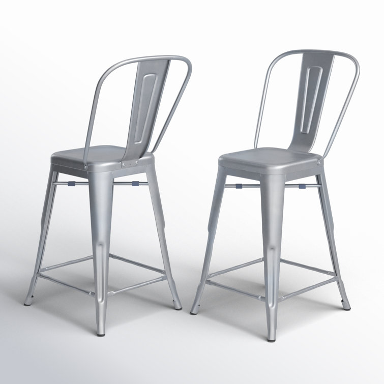 Set of 2 Rustic Pewter Counter Stools with Metal Frame
