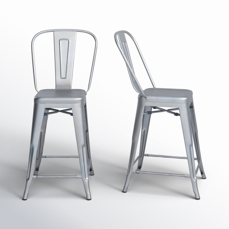 Set of 2 Rustic Pewter Counter Stools with Metal Frame