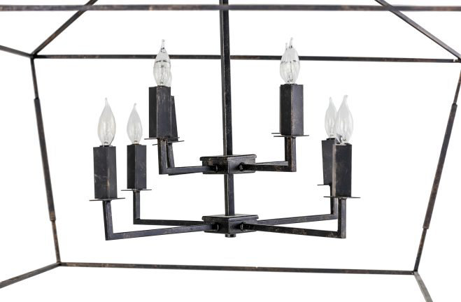 Elegant Antique Bronze 8-Candle Tetrahedron Chandelier