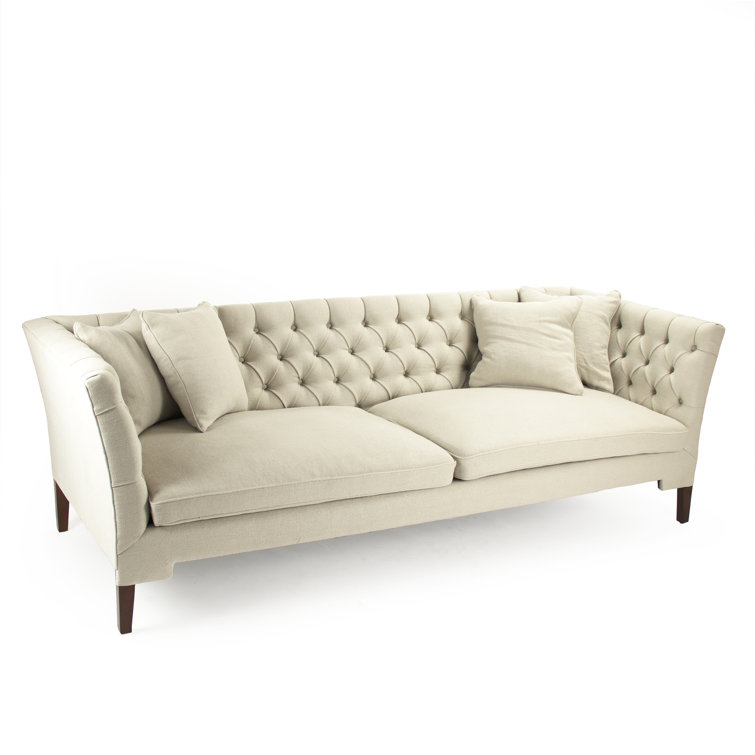 97.5'' Cream Linen Tufted Tight Back Sofa