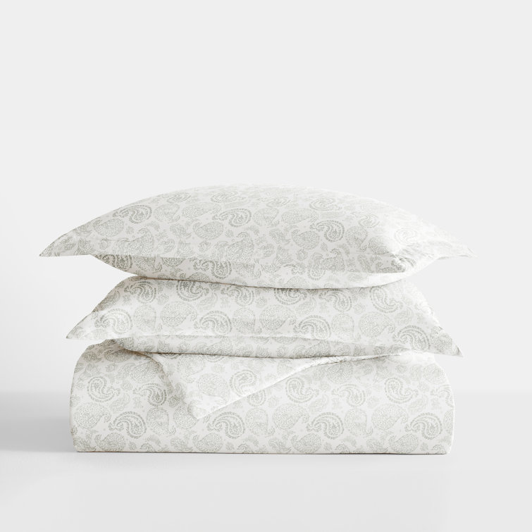 Light Gray Paisley Microfiber Queen Duvet Cover Set