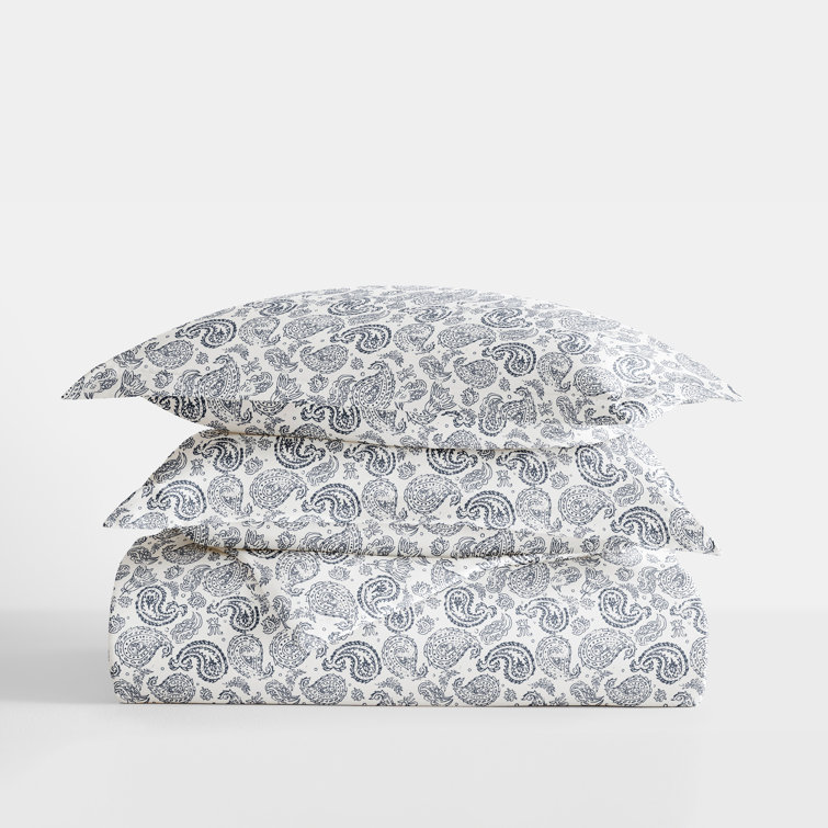 Navy Paisley Queen/Full Duvet Cover Set with Shams