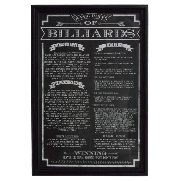 Elegant Billiard Rules 19" x 13" Framed Art Print in Black