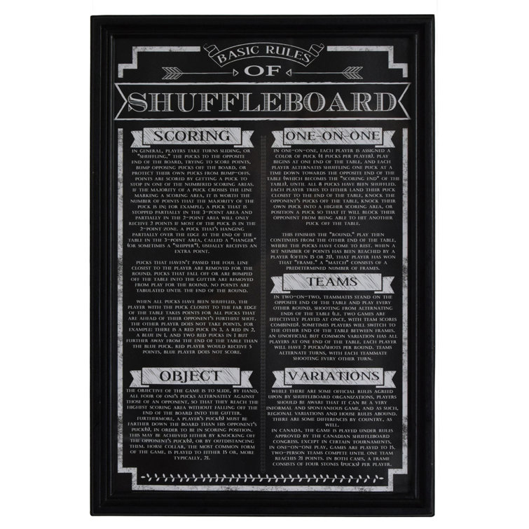 Elegant Black Framed Shuffleboard Rules Wooden Wall Art