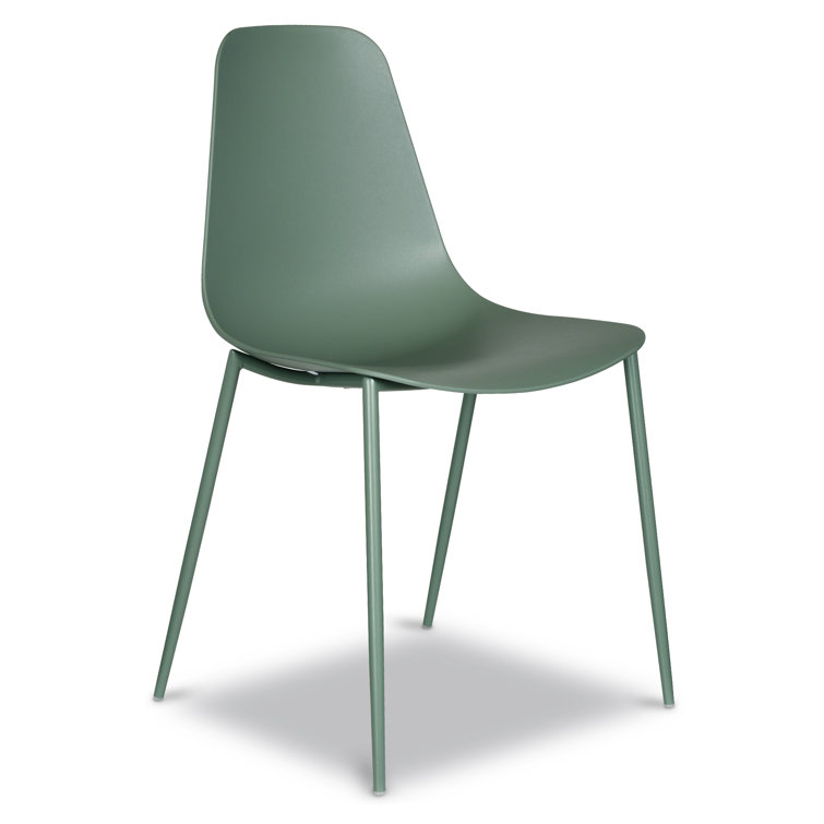Pistachio Green Plastic and Metal Armless Dining Chairs, Set of 4