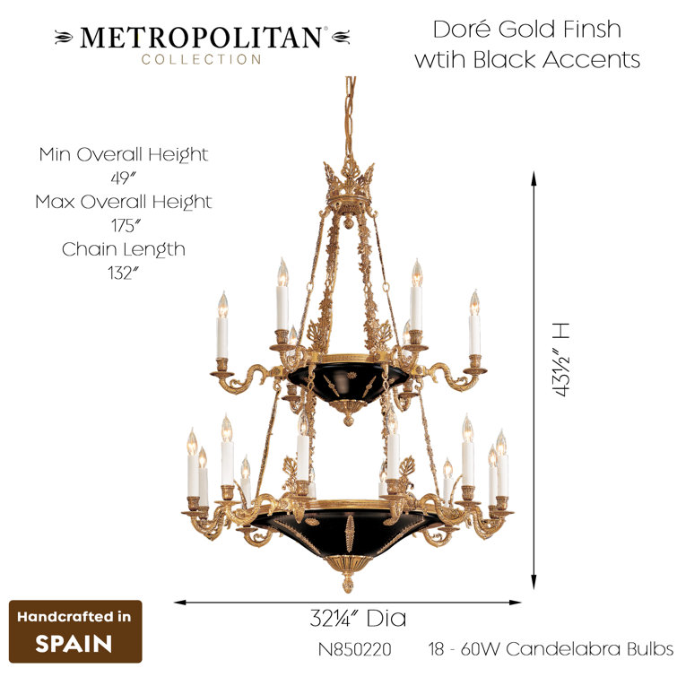 Dore Gold and Black 18-Light Candelabra Chandelier