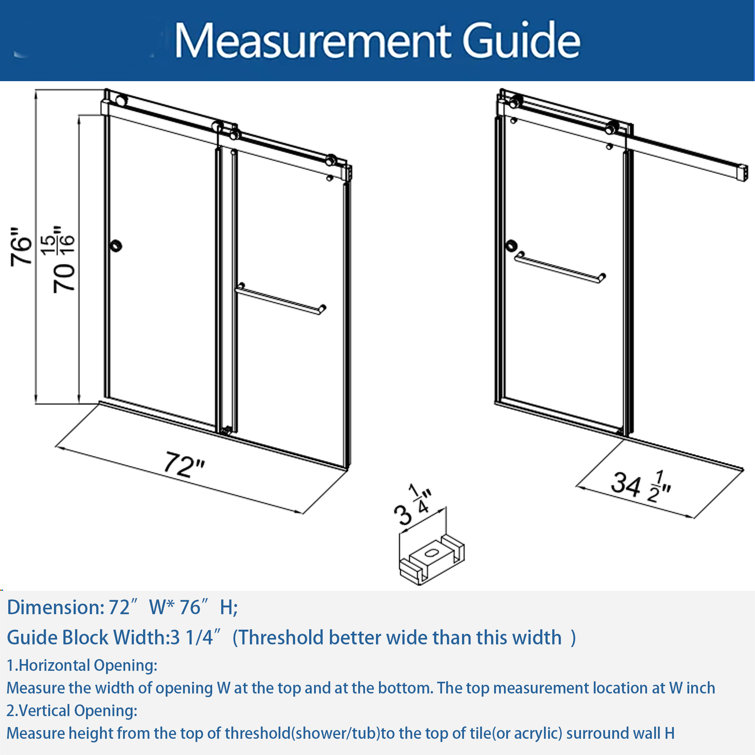 72" Brushed Nickel Frameless Double Sliding Shower Door with Clear Glass