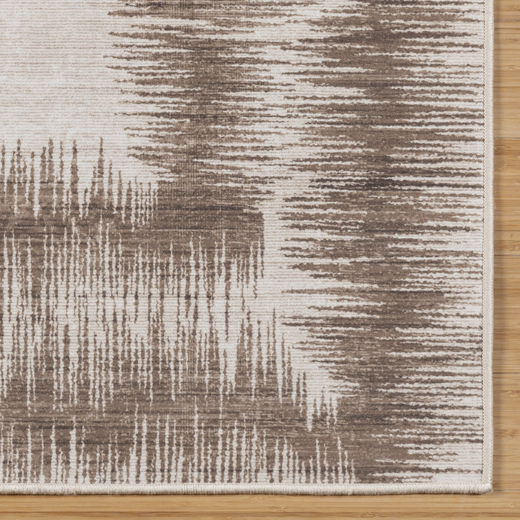 Tan and Brown Synthetic Washable Indoor Area Rug, 5' x 7'