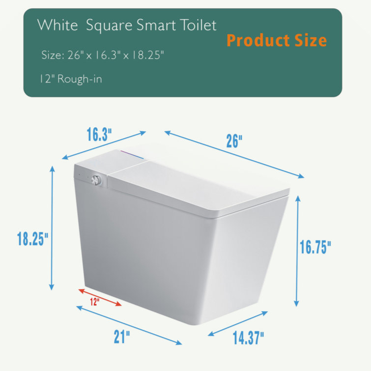 White Square Smart Toilet with Remote Control and Heated Seat