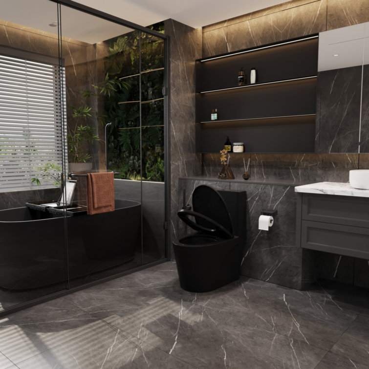 Matte Black High Efficiency Dual Flush One-Piece Elongated Toilet