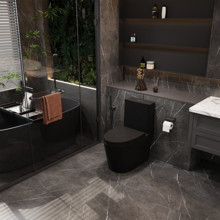 Matte Black High Efficiency Dual Flush One-Piece Elongated Toilet