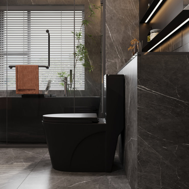Matte Black High Efficiency Dual Flush One-Piece Elongated Toilet