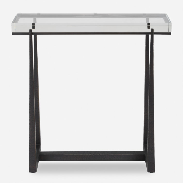 Midas Bronze Rectangular Accent Table with Crystal Top
