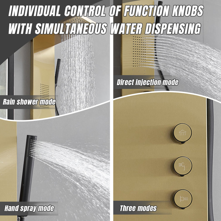 Brushed Gold Stainless Steel Rainfall Shower Panel System