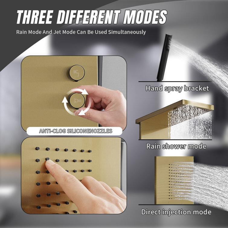 Brushed Gold Stainless Steel Rainfall Shower Panel System