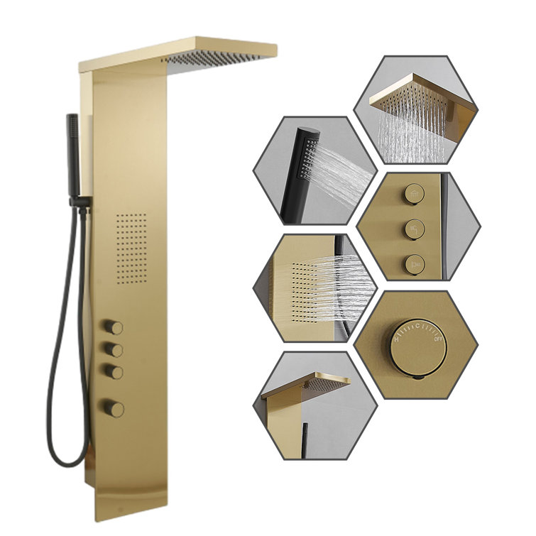 Brushed Gold Stainless Steel Rainfall Shower Panel System