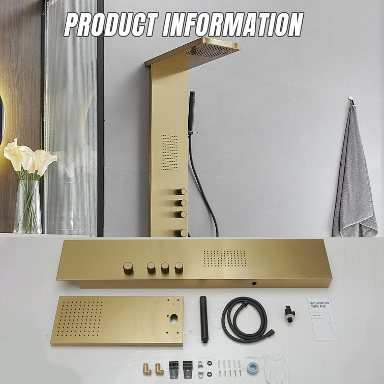 Brushed Gold Stainless Steel Rainfall Shower Panel System