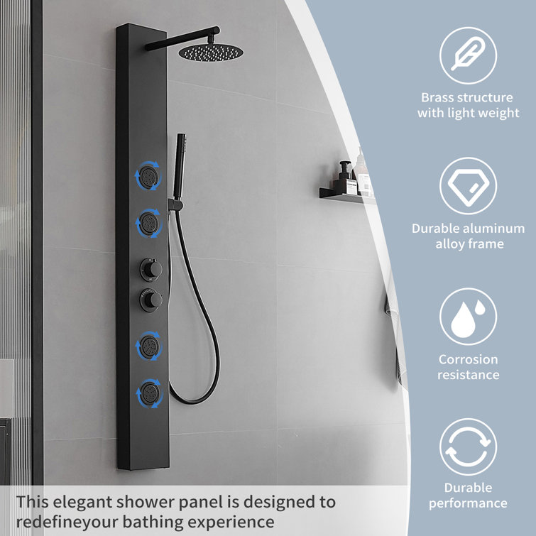 Matte Black Multi-Function Shower Panel with Adjustable Head