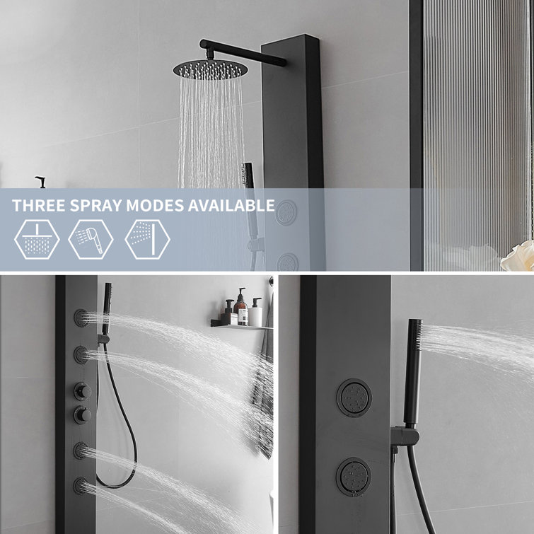 Matte Black Multi-Function Shower Panel with Adjustable Head