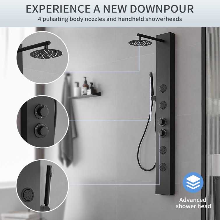 Matte Black Multi-Function Shower Panel with Adjustable Head