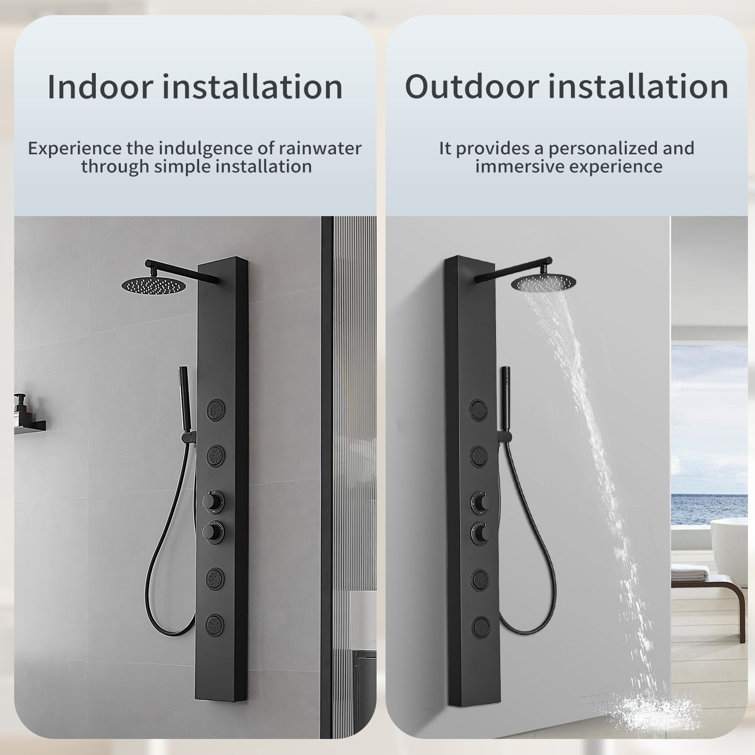 Matte Black Multi-Function Shower Panel with Adjustable Head