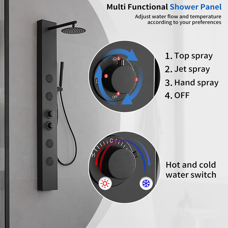 Matte Black Multi-Function Shower Panel with Adjustable Head