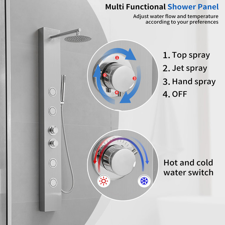 Nickel Chrome Multi-function Shower Panel with Adjustable Head