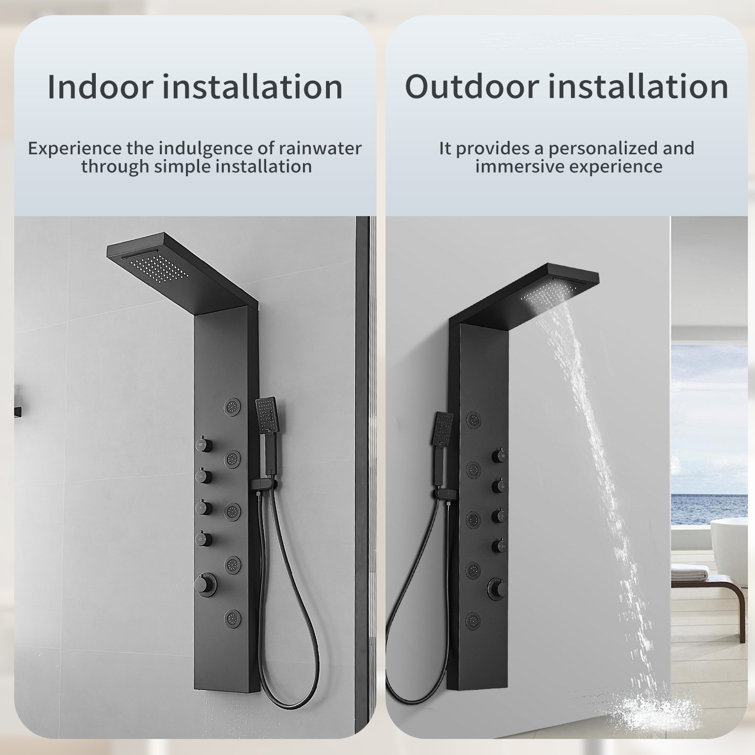 Matte Black 47'' Shower Panel with Rainfall and Waterfall Head