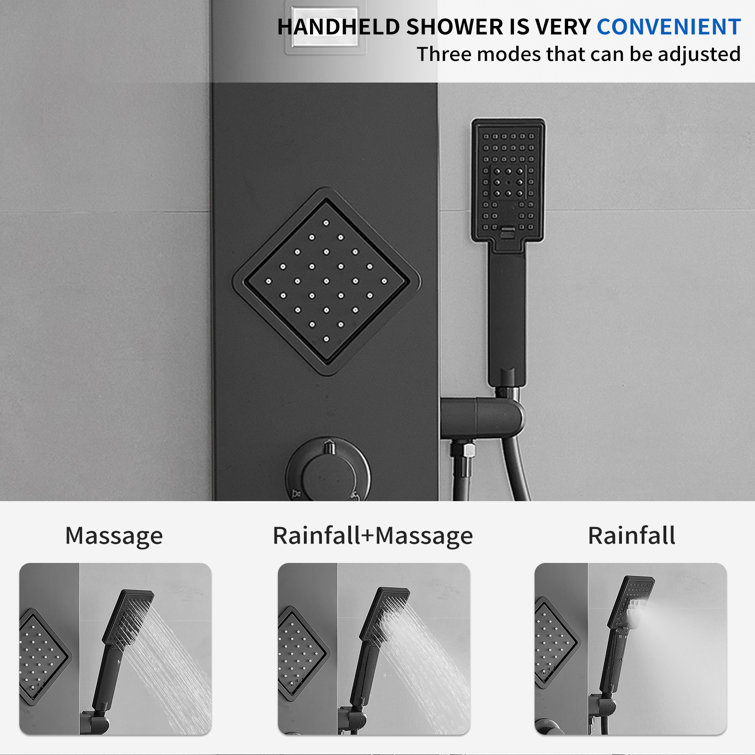 Matte Black 47" Shower Panel System with Rainfall Shower Head and Body Jets