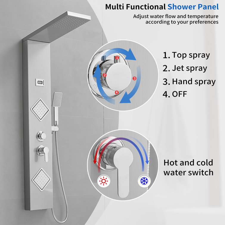 52'' Nickel Chrome Rainfall Shower Panel System with Body Jets