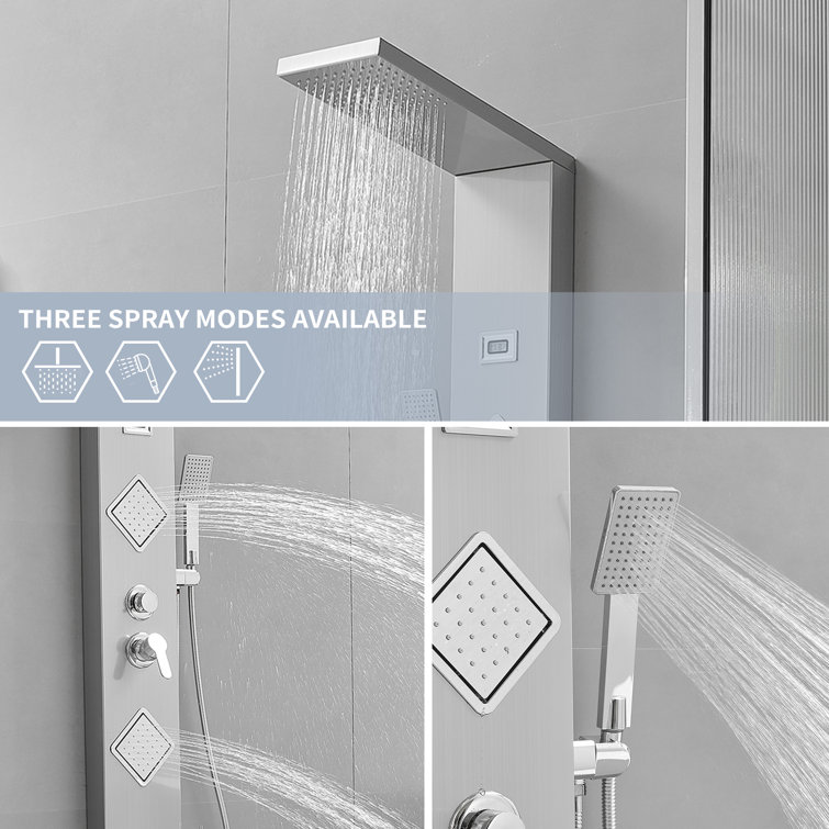 52'' Nickel Chrome Rainfall Shower Panel System with Body Jets