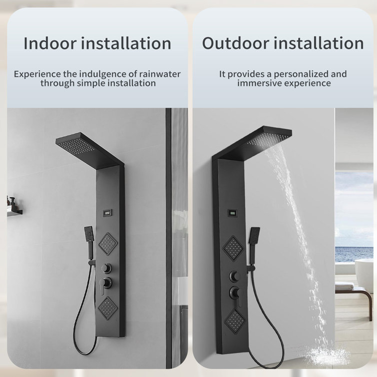 Matte Black 47" Shower Panel System with Rainfall Shower Head and Body Jets