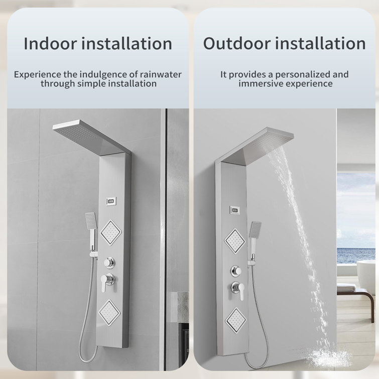 52'' Nickel Chrome Rainfall Shower Panel System with Body Jets
