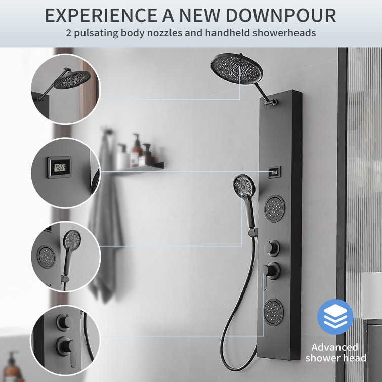Matte Black 60.55'' Shower Panel with Adjustable Rainfall Shower Head